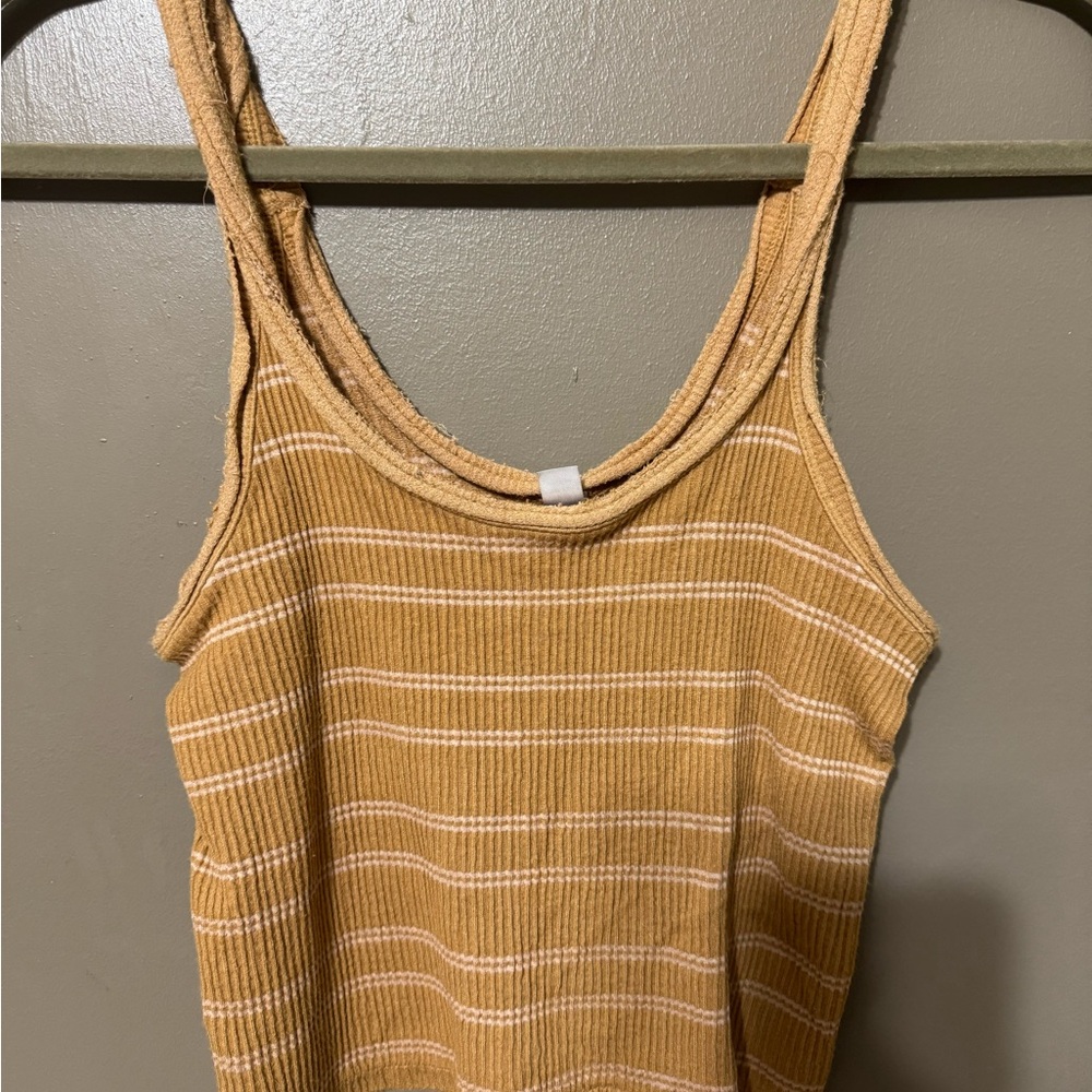 Urban Outfitters mustard and light pink Ribbed Sleeveless Crop Tank Top